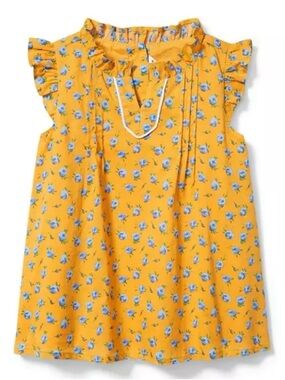Janie and Jack Floral Pintuck Top Girls size 6 yellow blue